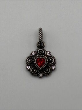 Brighton Silver-Tone Ruby Heart Scroll Charm